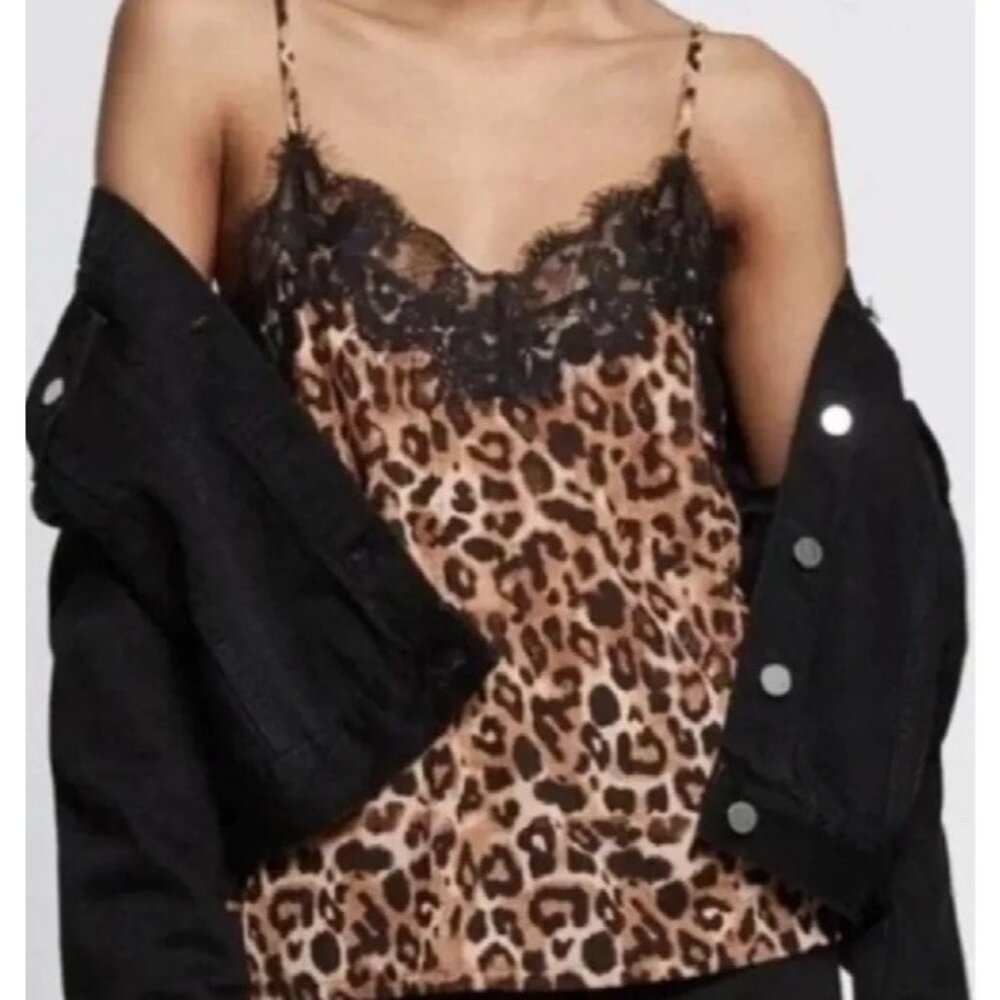 Zara Collection Y2K Lace Trim Cheetah Print Top Women’s XS Coquette Glam Rock